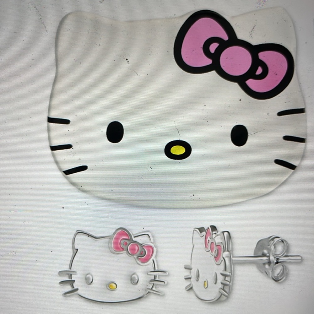 Hello Kitty Enamel Stud Earrings/Sterling Silver/Ceramic Trinket Dish NWT